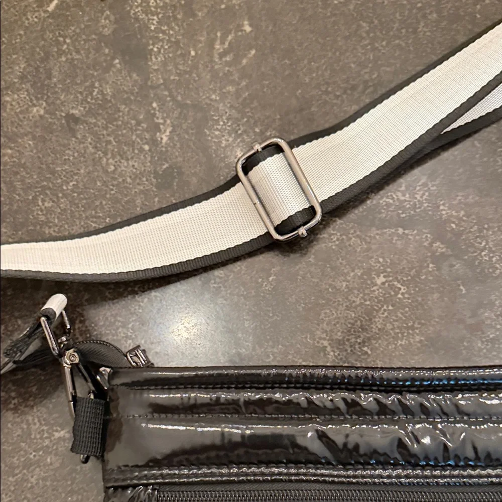 THINK ROYLN Black Quilted Patent Crossbody with Contrast Strap